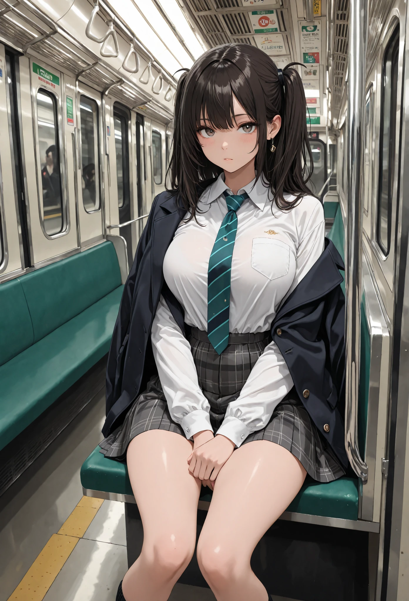 Very detailed, Sexy Body, Big Breasts, attractive appearance、sexual expression,Ahegao、Wet Panties、Love juice dripping from a wet pussy、Taunt、Obscene、climax、masturbation behavior、blush、Inside the train、Thong、Standing position、Standing at the train entrance、Wear a white shirt、No bra、Provoking a man、Alluring expression、Shy woman、shame、Love juice stains on pants、A woman who gets excited when her body is seen、A woman who likes to have her body seen、Naughty expression、Masturbating on the train、In a suit、Glasses、Wet panties、Tight Skirt、Garter Stockings、Office Lady、Intelligent woman