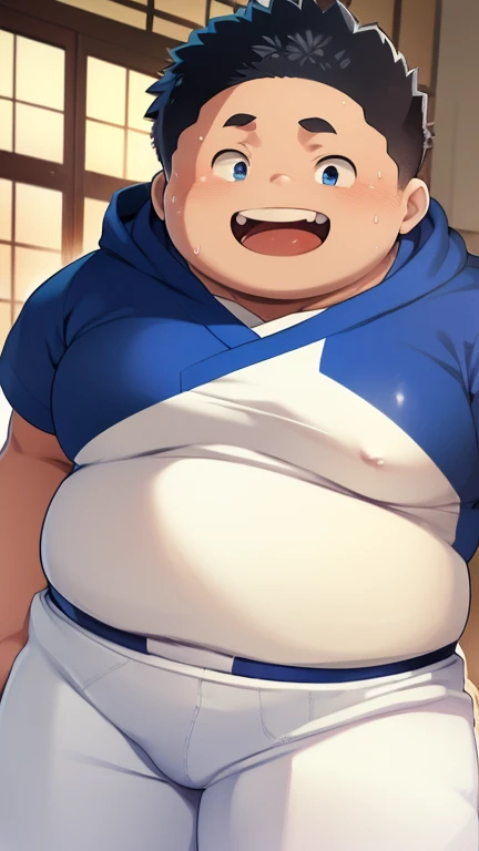 Masterpiece, Fat, Chubby, Chubby belly, Obese, Fullness, Chubby male, Male, Naked male, Barefoot, Short legs, Barefoot, Exposed cock, Cock wrapped in skin, Foreskin, Penis (foreskin), Dick (human genitals), Penis (short), Penis (male organ), Penis (length 0.3), Fully visible anal, Fully visible cock Cock, Sweaty, Sweaty, Steaming, Embarrassed, Smiling, Covered with white fluid