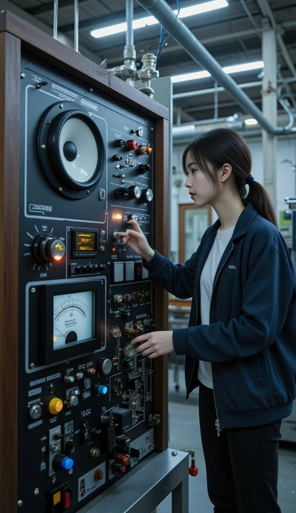 Kowloon City、Backstreets、Wet ground、pipe、duct、electric wire、signboard、plein air, Tag, Simple Background, 青いnull, short hair, One Girl、Beautiful girl、null, Looking at the audience, stage, Moody lighting,