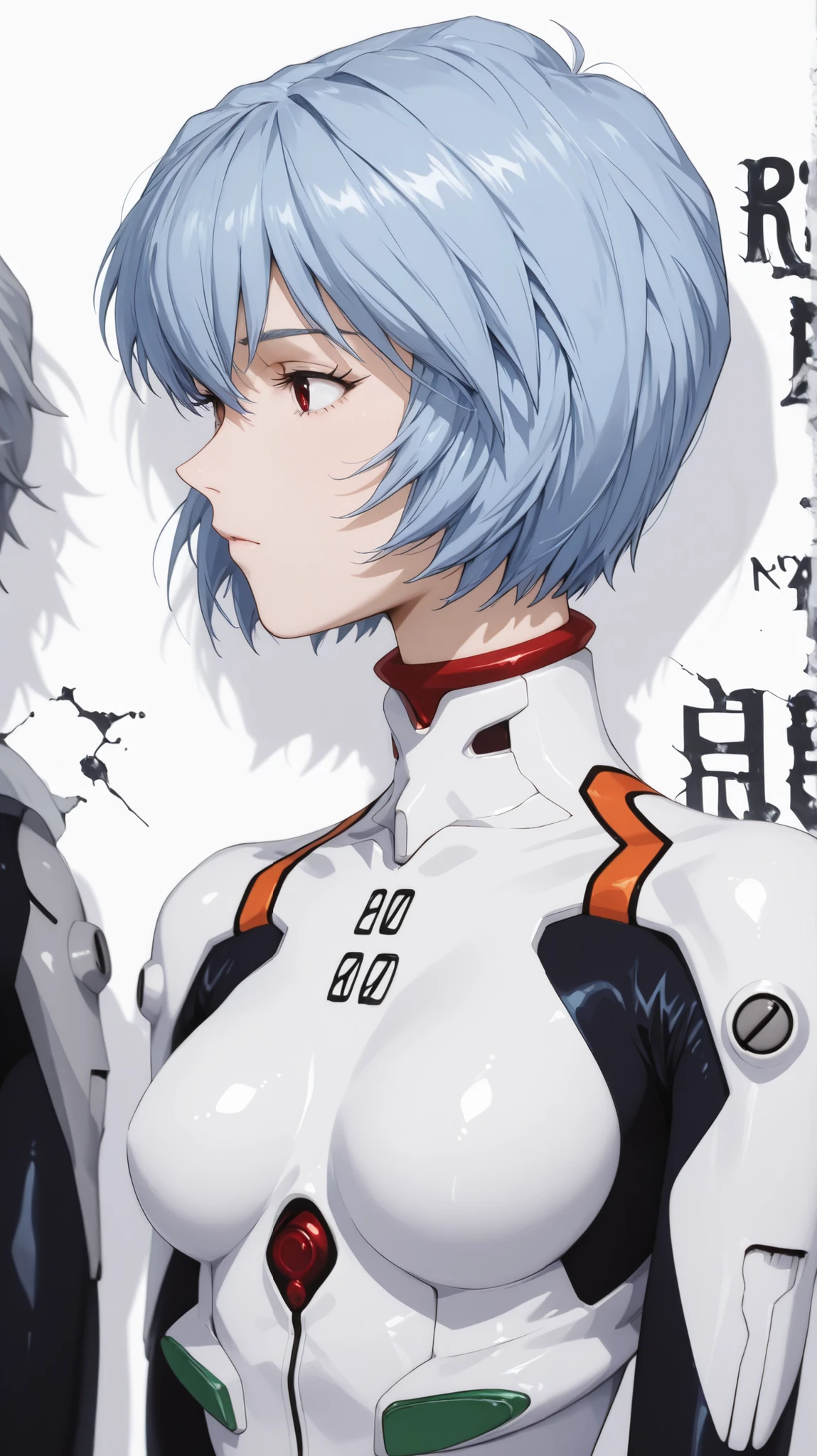 Ayanami Rei
Ayanami Rei、girl in black、short bob hair、white bodysuit、plug suit on background、pilot suit、close your eyes、profile、upper body up、simple white background、