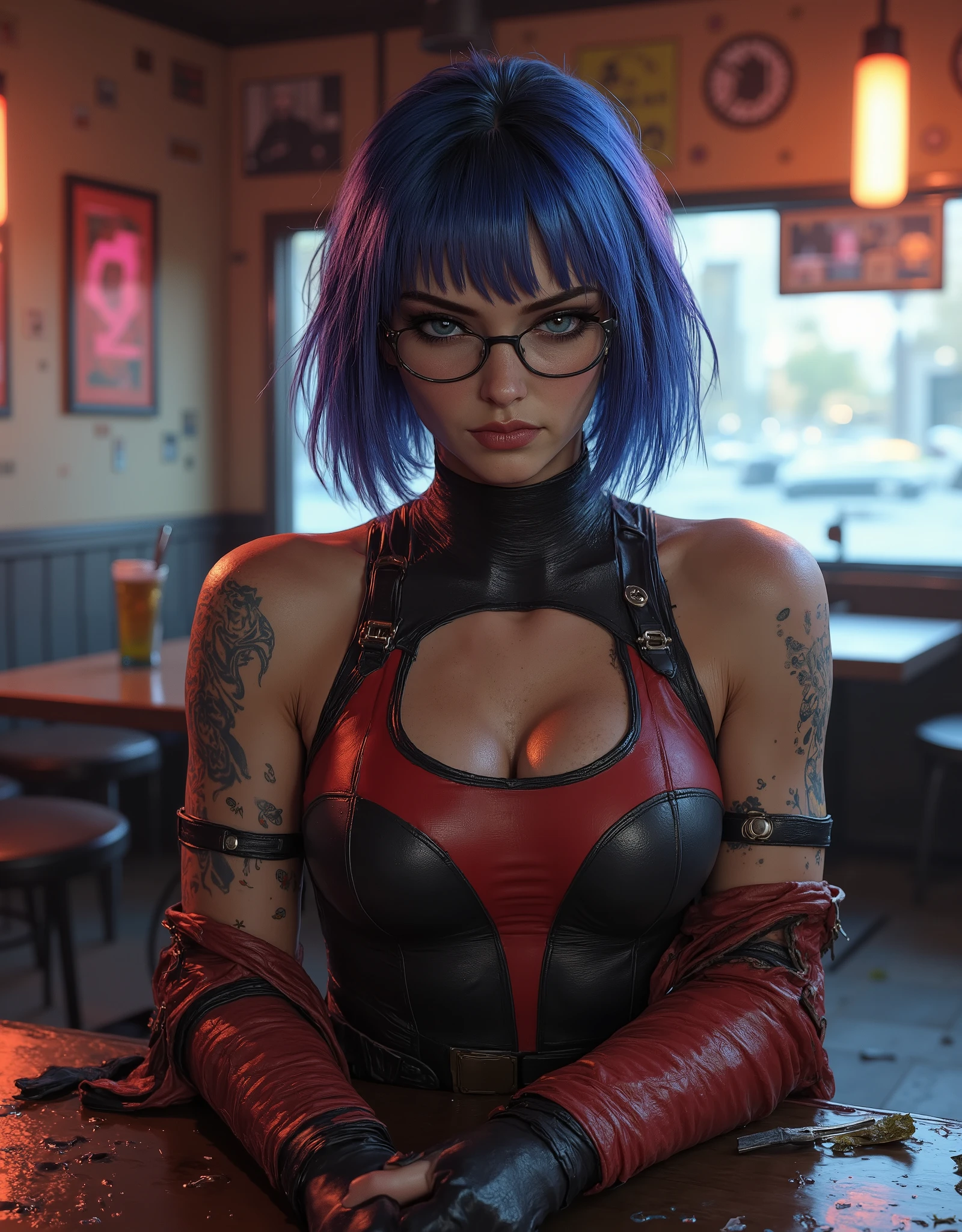 (dreamlikeart style:1.0), (redshift style:1.2), shot from above, sexy glossy bimbo, naked nipples, milf, woman, 1girl, (tattoo:1.2), very short hair, blue_eyes, opened mouth, [[smirk]], eyebrow up, detailed soldier, military uniform, cinematic, ultra realistic, skin intricate, insane details, intricate details, highly detailed, hyperdetailed, 4K textures, clothes, accurate hands, cowboy_shot, upper body, breast focus, studio lighting, ray tracing, bloom sci-fi, Fantasy, cyberpunk atmosphere, by Rory Lewis, by Artgerm, by WLOP, by Jeremy Lipking, by Jane Ansell