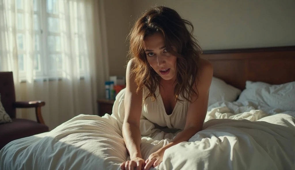 A woman hurts her ass in bed