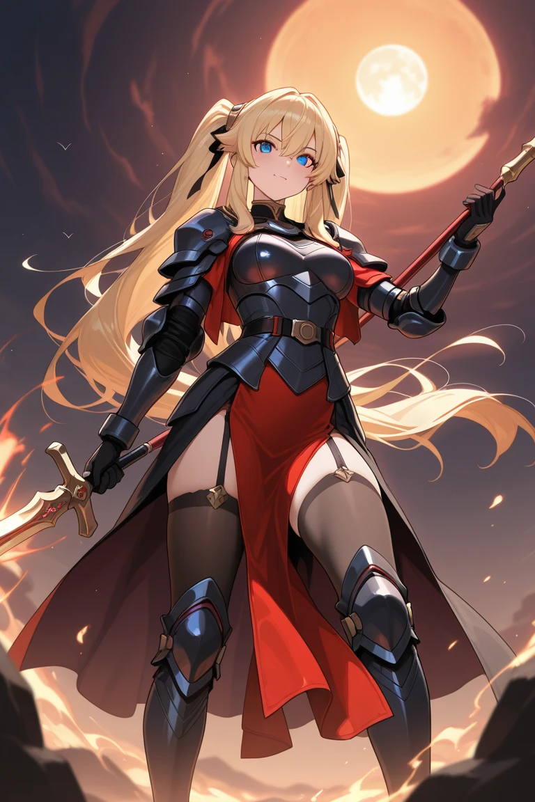 (masterpiece, best quality, detailed), 1girl, solo, looking at viewer, Ereshkigal, two side up, hair ribbon,
armor, breastplate, armored dress, cape, bodysuit, belt, full armor, knight, gloves, shoulder armor, (campfire), night, nature, night sky, forest, full body, kneeling, hand on own chest, serious