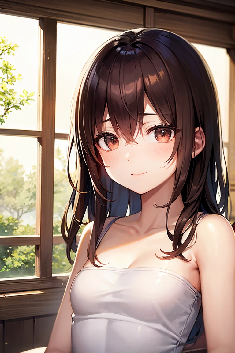 Biologically correct five fingers、clasping own hands, head tilt, Realistic, real person, (pale skin: 1.2), upper body, RAW photo, photorealistic, shiny skin, shiny hair、(A 35-year-old woman with medium-length hair and bangs) and (wavy hair) and (brown hair) and (Orange Eyes) , (white:1.5) and (off shoulder blouse) 、Cleavage、(sad smile:1.5), open mouth, The background is a park、Alone、Are standing
