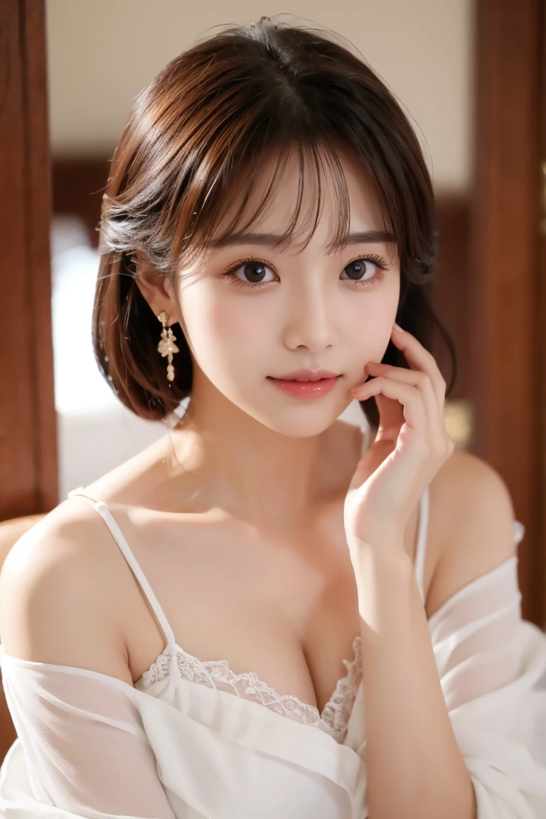 professional writing、Detailed workmanship、high resolution、(8K, High resolution:1.2)、(RAW photo, photorealistic:1.3)、slender body shape、high definition face、Face is in focus、high definition eyes、(Focused, symmetrical pupils:1.2)、High-definition and beautiful skin、firm skin、natural makeup、gross lip, High-definition hair texture, cute, japanese woman、unparalleled beauty、17 years old、(half updo:1.3), embarrassed, party dress, multiple angles, thin necklace, Staring at the camera with a shy look on her face、
