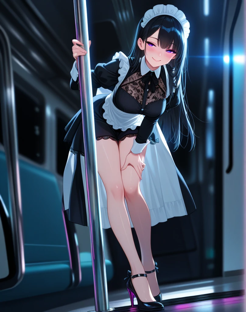(((((Dildo on the floor:1.5, standing, spread legs:1.5, Point your knees outwards:1.5 ) behind head,spread legs, Push your hips forward,pussy juice , Voluptuous body, Slut、No pants, (Dildo on the floor, standing, spread,arms behind head, Point your knees outwards:1.5, Sweat, Angle from below)))), Realistic composition, Doujinshi scene,, Big Thighs, Pleated skirt, White Shirt, Angry face, blush, from below