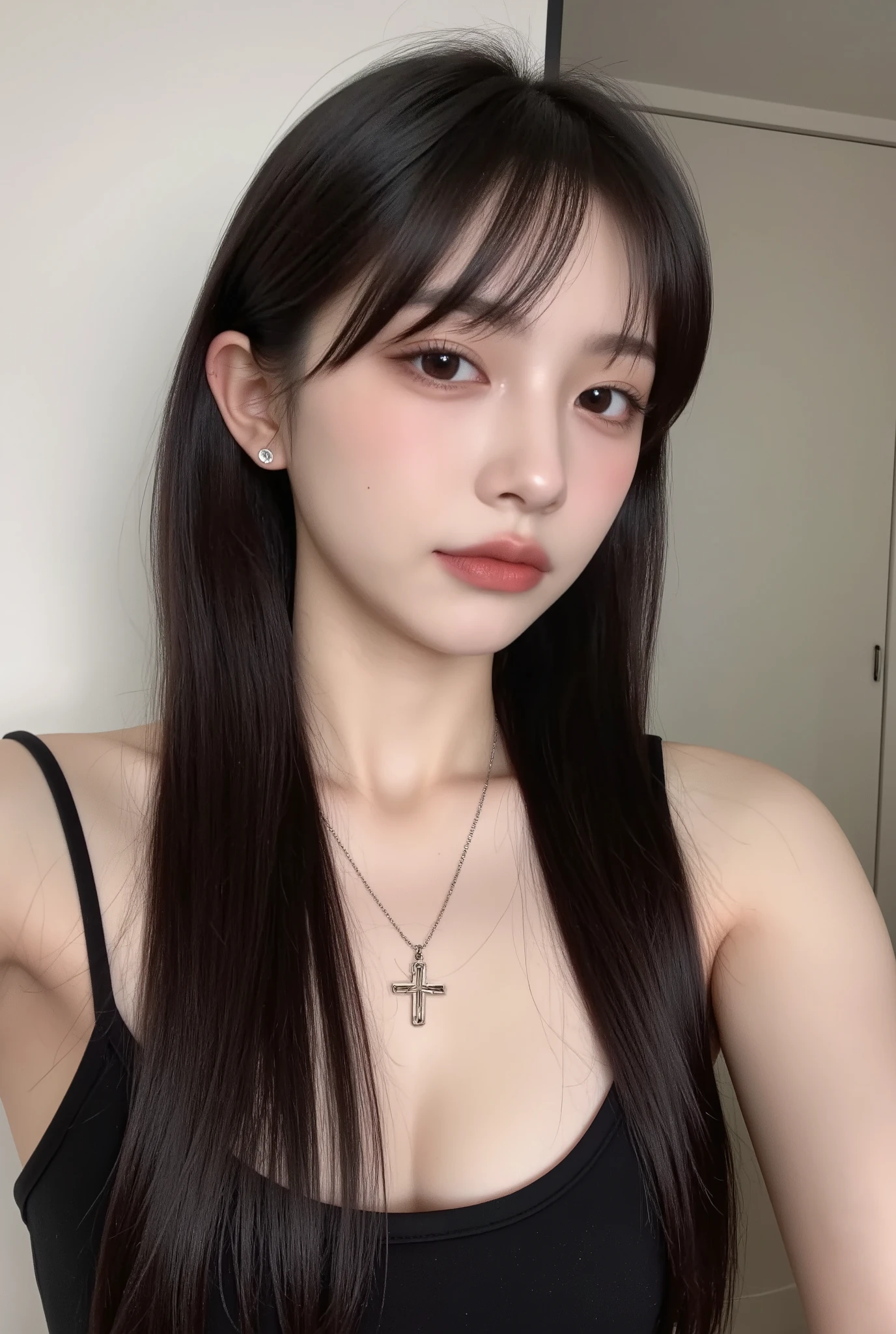 (masterpiece:1.3), (8 thousand, realistic, RAW photos, best quality: 1.4), (1 woman),(very sexy), (Beautiful makeover), (유난히 아름다운 realistic 얼굴), (Build a beautiful body) , (beautiful face), (beautiful face), (long eyelashes), (double eyelid), (realistic face), (black hair. parted, long hair:1.3), (아름다운 parted스타일), (realistic eyes), (really beautiful and delicate eyes), (realistic skin), (beautiful skin), (absurd), (attractive), (ultra high resolution), (extremely realistic), (very detailed), (golden ratio), (necklace), (earring), (So beautiful and sexy)