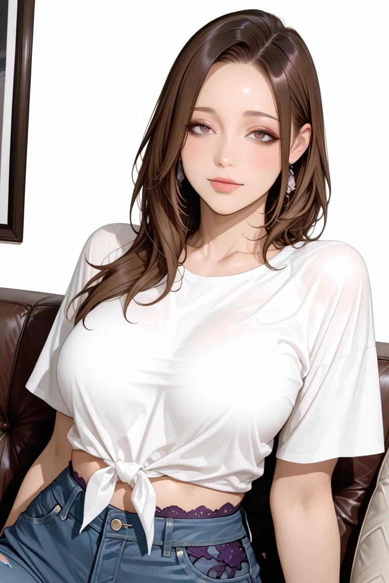 8k, highly detailed, masterpiece, 1girl, hildas mum, hairband, long shirt, panties, posing, looking at viewer <lora:hildas_mum-1.0:0.8>