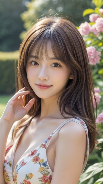 1 Japanese girl, (looking away:1.4), (upper body shot:1.2), Beautifully detailed eyeballs, catchlight in the eyes, Realistic digital painting of a woman portrait, Shy, Cute, happy smile, brown eyes, (Wavy medium Hair:1.1), (light brown brunette hair:1.3), (Highly detailed skin:1.2), Mystical style, Global Illumination,