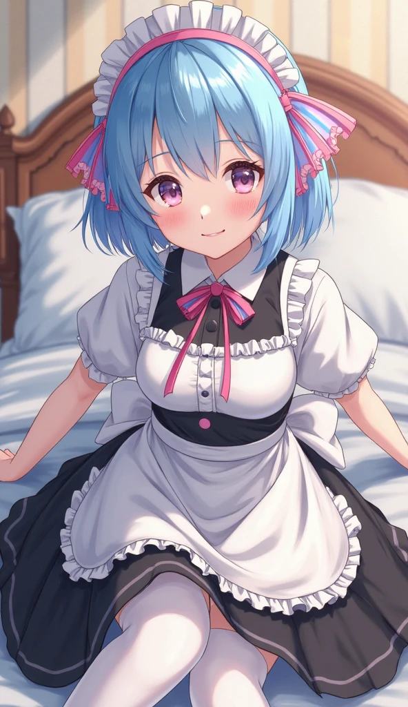 NSFW,(One Man and One Woman,Having sex),,Lying down,all-fours,Turn your ass to the viewer,taking,show off nipple,short light blue hair,Pink eyes,Light blue Lolita,Cat's ears,white sock,pink bows,Pastel pink room,Smile with open mouth,garter strap,cute little,Top image quality,Best Quality,masutepiece