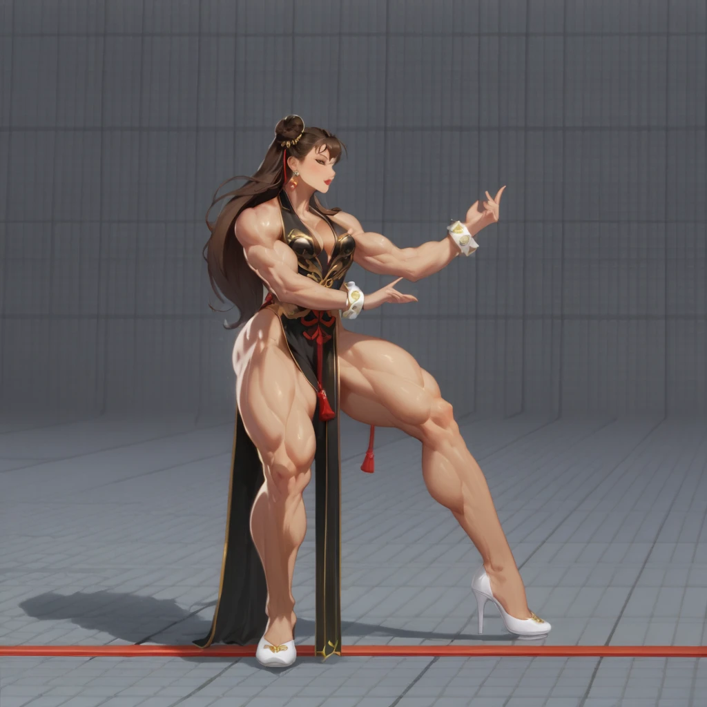 Mai Shiranui femboy, gigantic muscular body, 4 arms, full body.