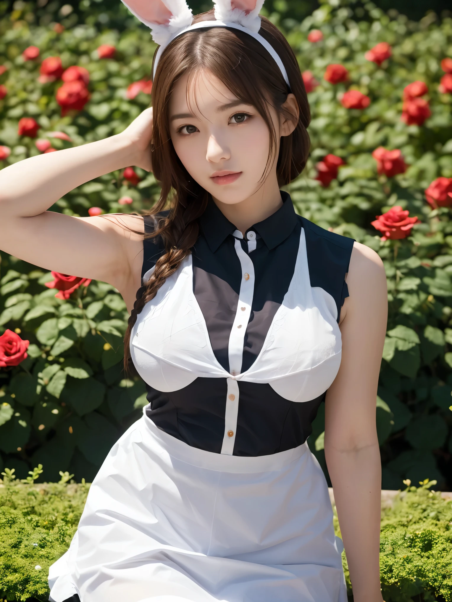 ((highest quality)), ((masterpiece)), ((1 girl)), alone, ((Thighhighs)), bare shoulders, ((jewelry)), ((No sleeve)), dress, skirt, ((gloves)), thigh height, from the front.