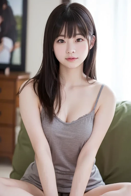 25 years old, best quality, masterpiece, beauty, 1 girl, alone, Chest, looking at the audience, Smile, belly button, clavicle, 中等Chest, indoor, spread legs, white top, black skirt, camel toe, lace, bow, lifelike, thigh, calf, foot