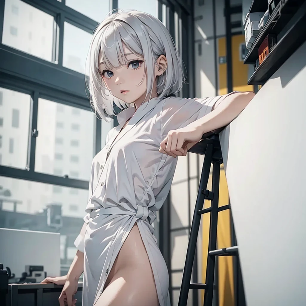 （（（highest quality、first-clasasterpiece、Normal body、8k、Detailed face、Ultra-precision、Normal hand、Normal finger、５Finger、Highest）））、beautiful girl、Silver Hair、Shortcuts、judo、Ranked person、Black belt、Uniform、judo着、Lower body nude、No underwear allowed、Sweaty、Sweaty、汗でUniformが濡れる、Wet and see-through、Back throwing、throw in judo、Start of the match、Stance