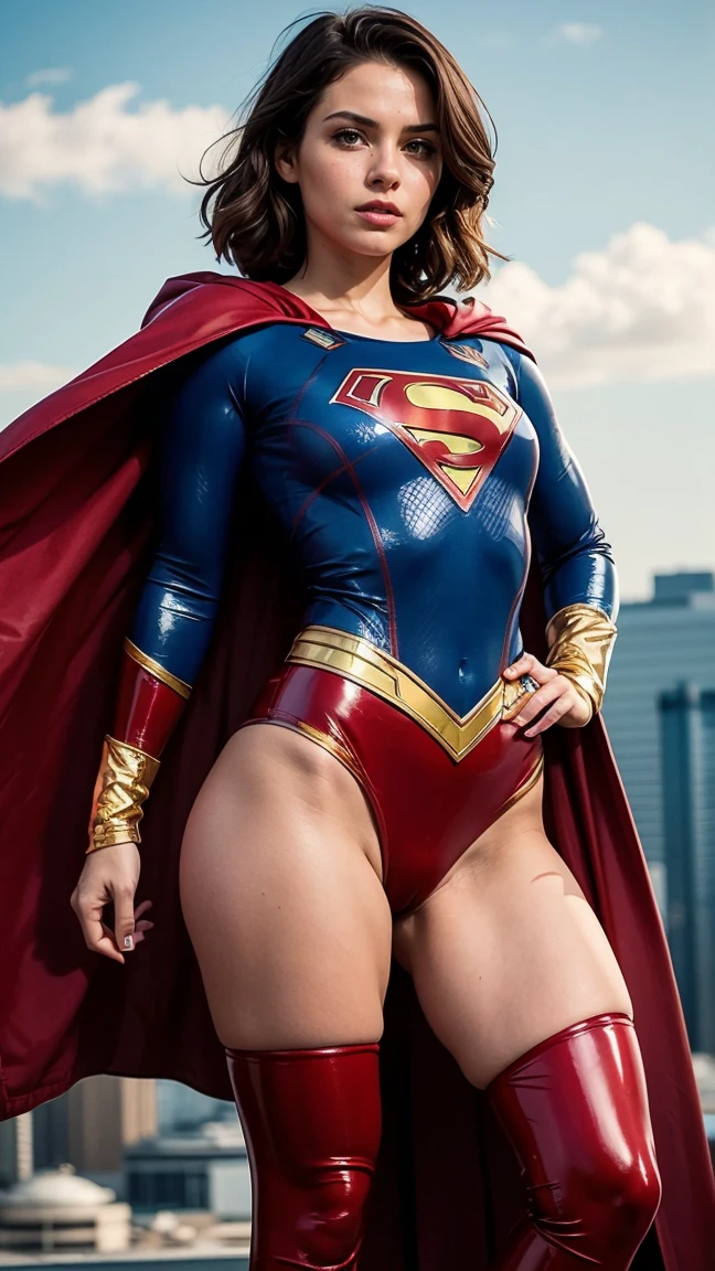 supergirl, fully body, big breasts, dripping clothes.