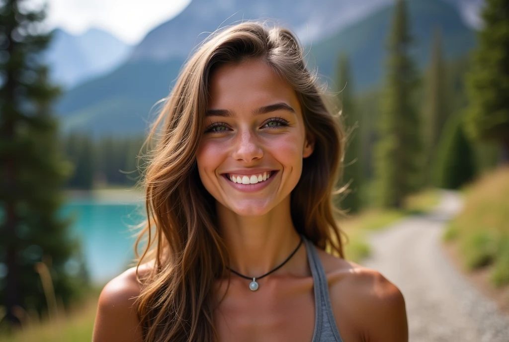 Adventurous travel bloger female 25y face shot mix race greek beauty with Korean long hair soft wind 