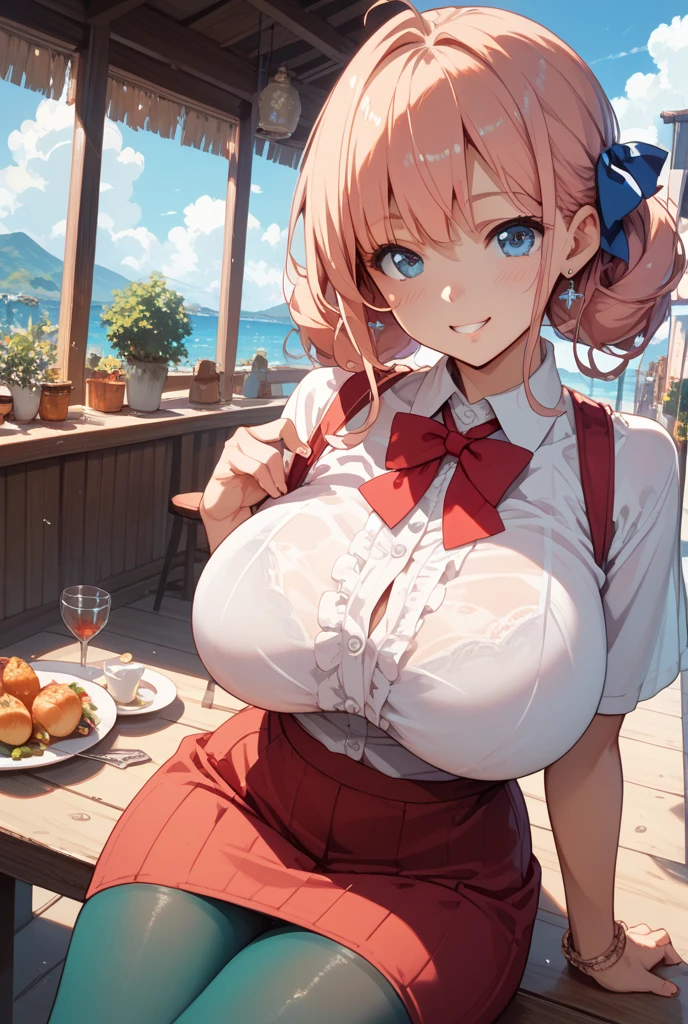 Eat omurice at a restaurant (Original uniform), (Little Girl), (blonde:1.5）(eyelash:1.2) (Short Bob Hair:1.4), (Blue eyes)(Big Breasts:1.3)
