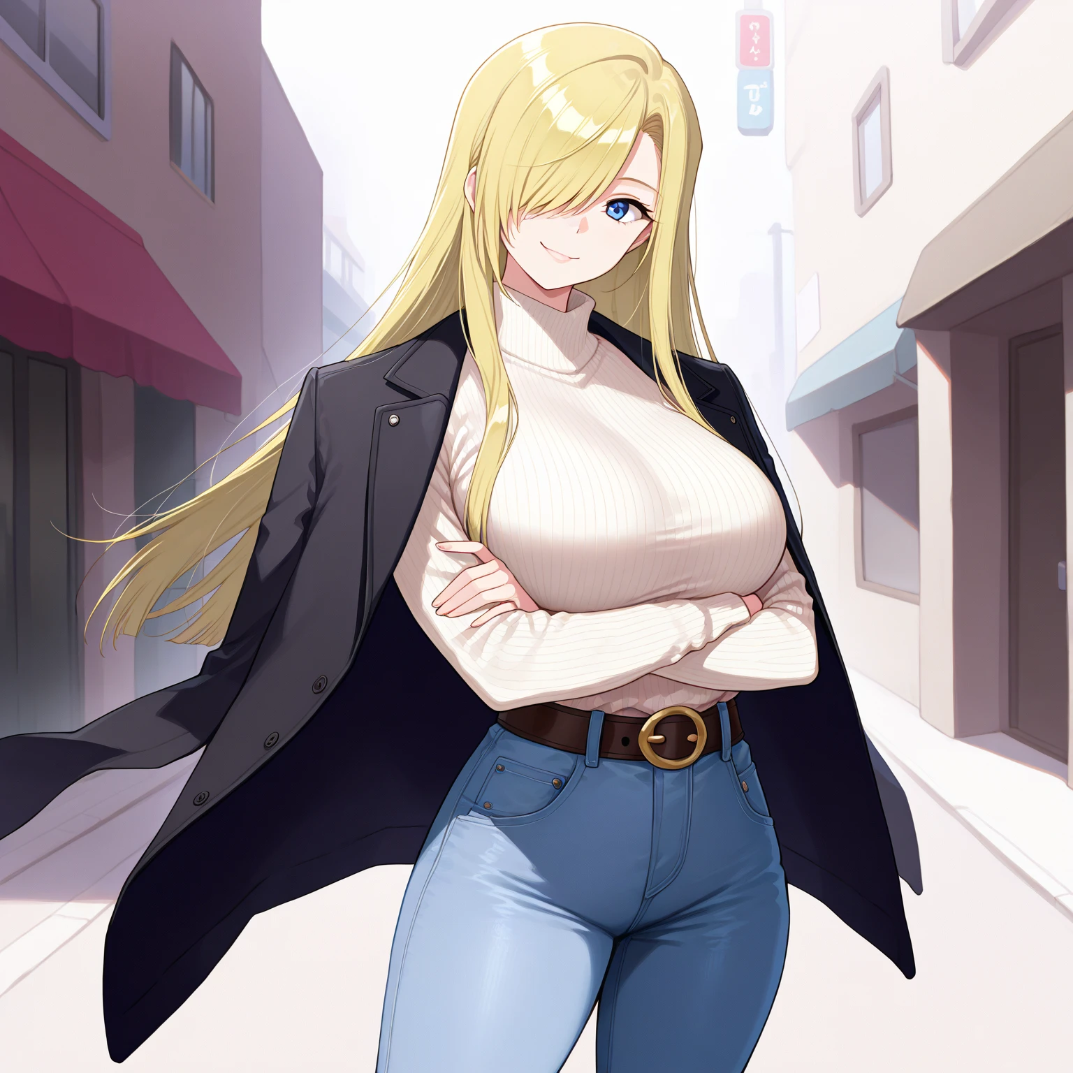 a woman in black clothing, in a park in autumn, wearing sunglasses, big breasts, smiling
