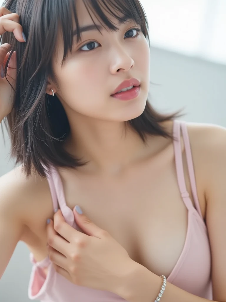 (on crowded locker room, 1 girl, small breasts, medium hair, white lace bra and panties, Spread legs, squatting:1.5), fair-skinned, glossy lips, skinny, body type, delicate and sexy clavicle, highest quality, RAW photo, realistic, face, incredibly ridiculous beautiful girl, cute, Depth of bounds written, High resolution, ultra detail, detailed, Very detailed, extremely detailed eye and face, sharp pupils, sharp focus, cinematic lighting