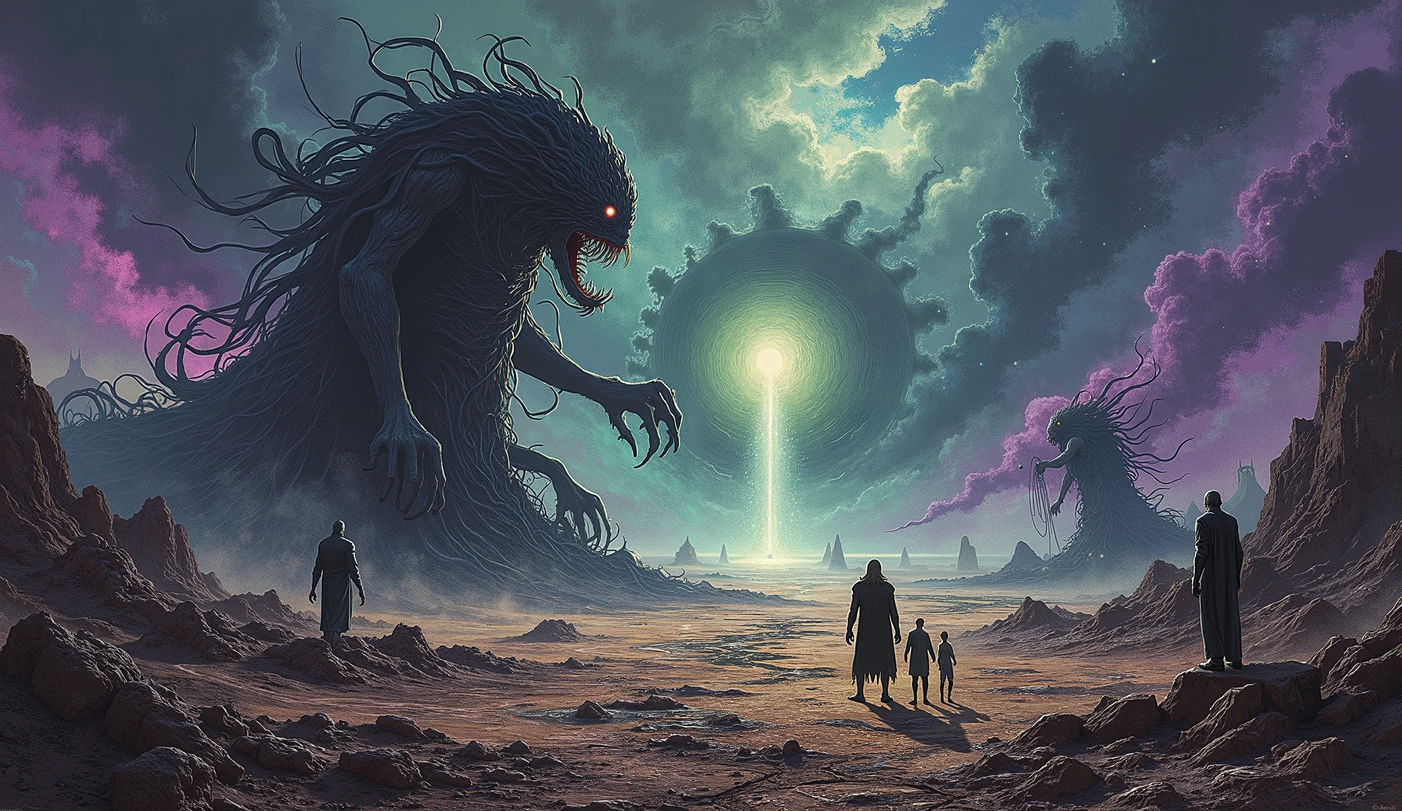 Imagine a vast, otherworldly landscape that stretches infinitely into ...