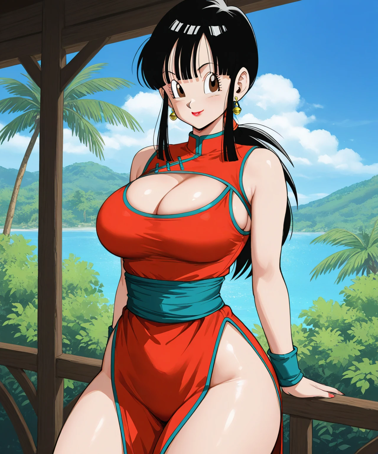 ultra detailed, masterpiece, best quality, solo, soft smile, light smile, Videl, Dragon Ball,
1girl, black eyes, black hair, long hair, sexy bunny costume, playboy, big breast, big ass, neck red moño, confused face expresion, sin imperfecciones, dibujo perfecto,
