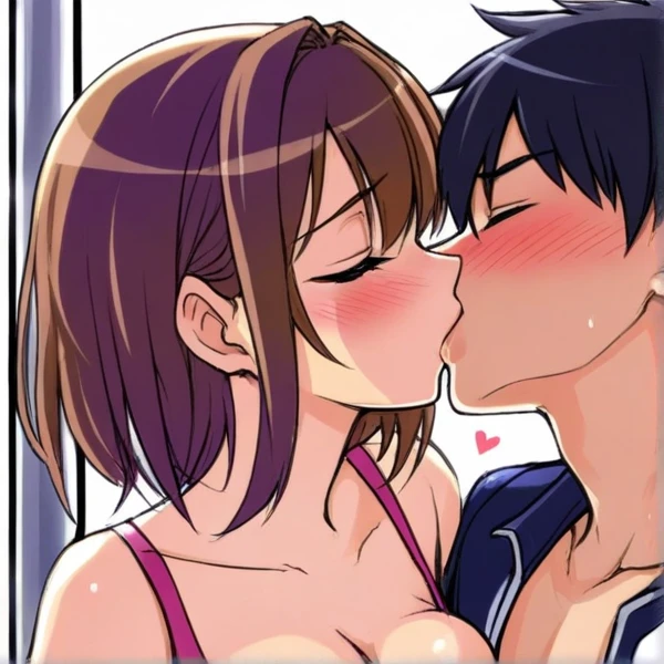 1male, 1girl,{{{{man lick her breasts}}}},1boy,Mouth on chest,black hair,dark skinned,fat middle aged man,1girl,Close your mouth,Nude,Red eyes,Long twin tails,Brown Hair,Eyebrows visible through hair,Flat Chest,upper body,breaast focus,