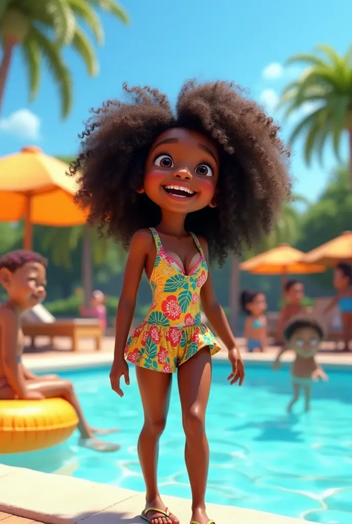 4k, full hd, 18 year old black girl, black curly hair, on the beach, in bikini