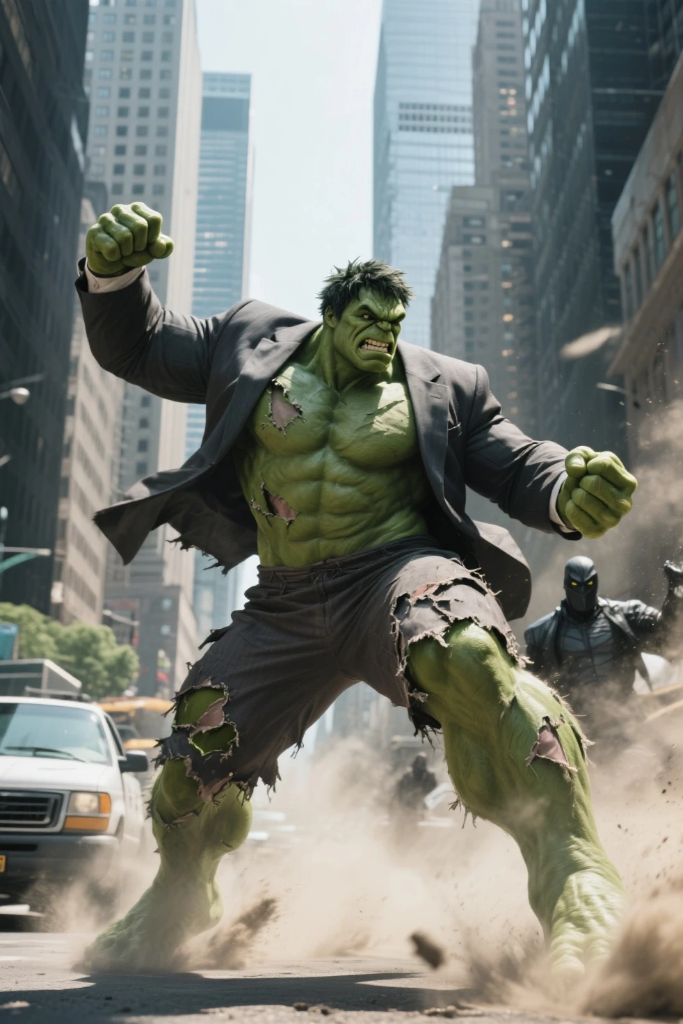 Hulk fighting with villain in day realistic