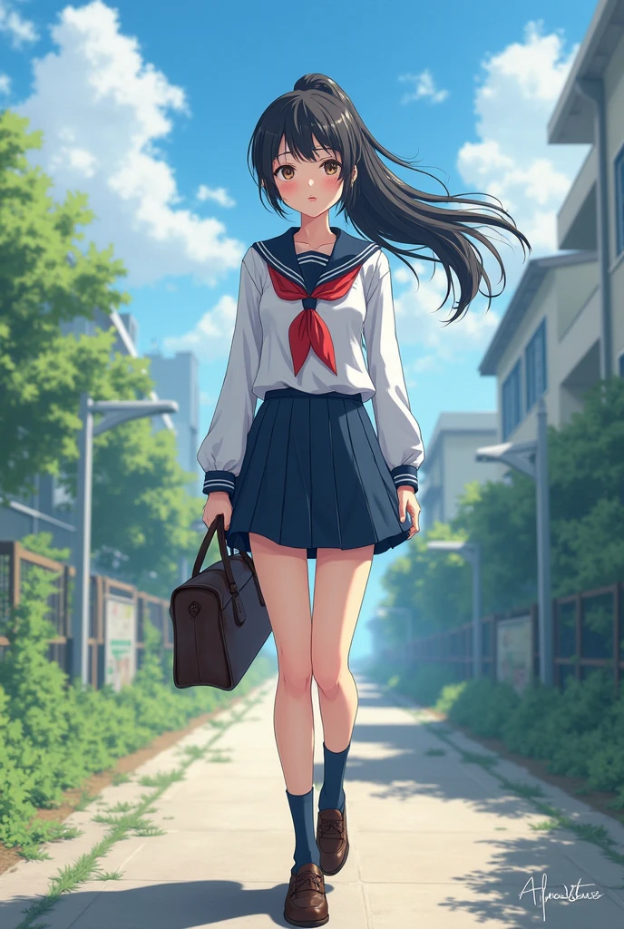 a girl running in the country side, nostalgic, sunny day, sexy, school, , 
