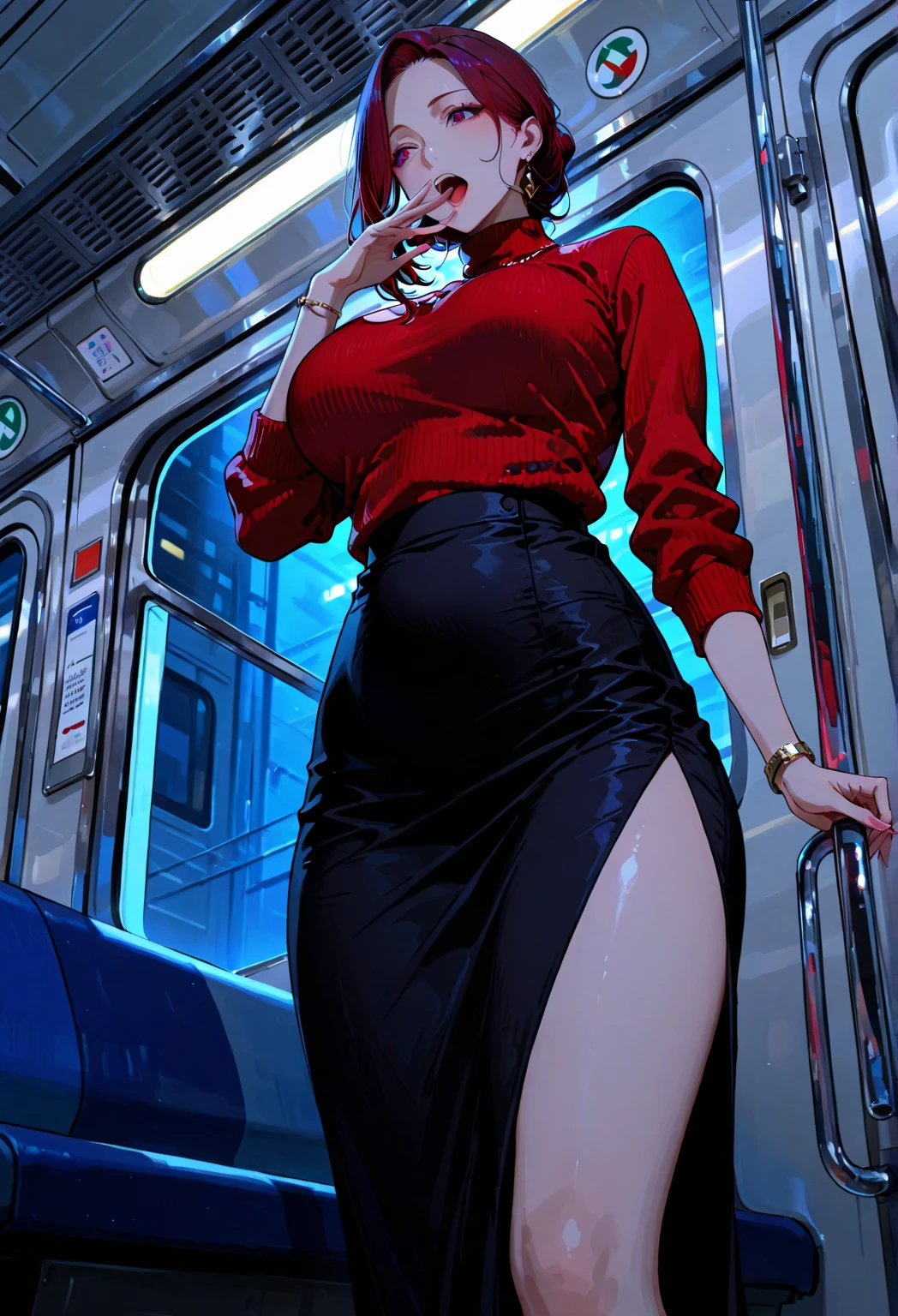 redhead woman, sexy, legs apart, detailed body, detailed crotch, no panties, no clothes, 8k, RAW photo, (highly detailed skin: 1.2), (exposed: 1.1), (exposed back: 1.5), (shoulders) exposed: 1.1), (exposed crotch:1.5), (top down view:1.5), photography, masterpiece, best quality, gray background, 1girl blue eyes and beautiful red hair, a beautiful red-haired woman with big ass breasts soft and white skin, varied poses, ((Huge breasts :1.4)), ((very soft breasts)), Ultra-detailed face, Detailed eyes, in a crowded train station, ((No close-up)), ( (She is wet)). --self --auto