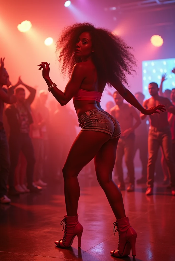 1970s party, beautiful multi-racial women with huge buttocks, dancing, afro, 1970s attire, disco floor, 35mm, depth of field, cinematic lighting, reflection light, backlighting, masterpiece, anatomically correct, textured skin