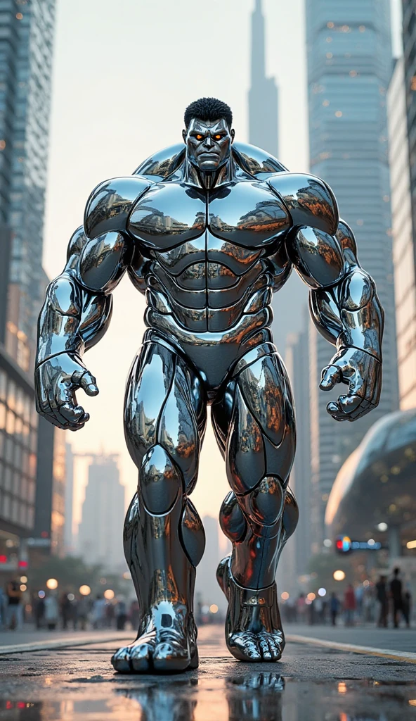 Steel-skinned superhero bending bars 