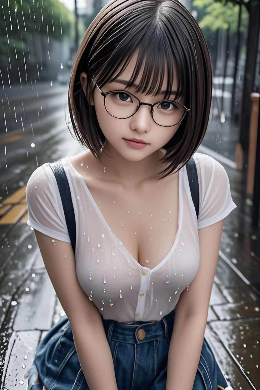 (bestquality, 10, 10, masterpiece, UHD:1.3), (Photo of Attractive Japanese Woman), ((1 girl)), ((medium breast:1.4)), Abs, Perfect body, higly detailed face, Detailed Lips, Fine Eyes, 二重まぶた, ((MILF)) sexy girl, beautiful girl, jaw-dropping beauty, ((Long gray hair:1.2)), office lady, ((A simple, thin, clear white T-shirt gets wet.:1.4)), ((Close to face)), Smile beautifully., The sun shined on her beautiful face., Grey blazer, Early morning in the dressing room., Wear eyeglasses, crossed arms, ((black blazer)), areola pink