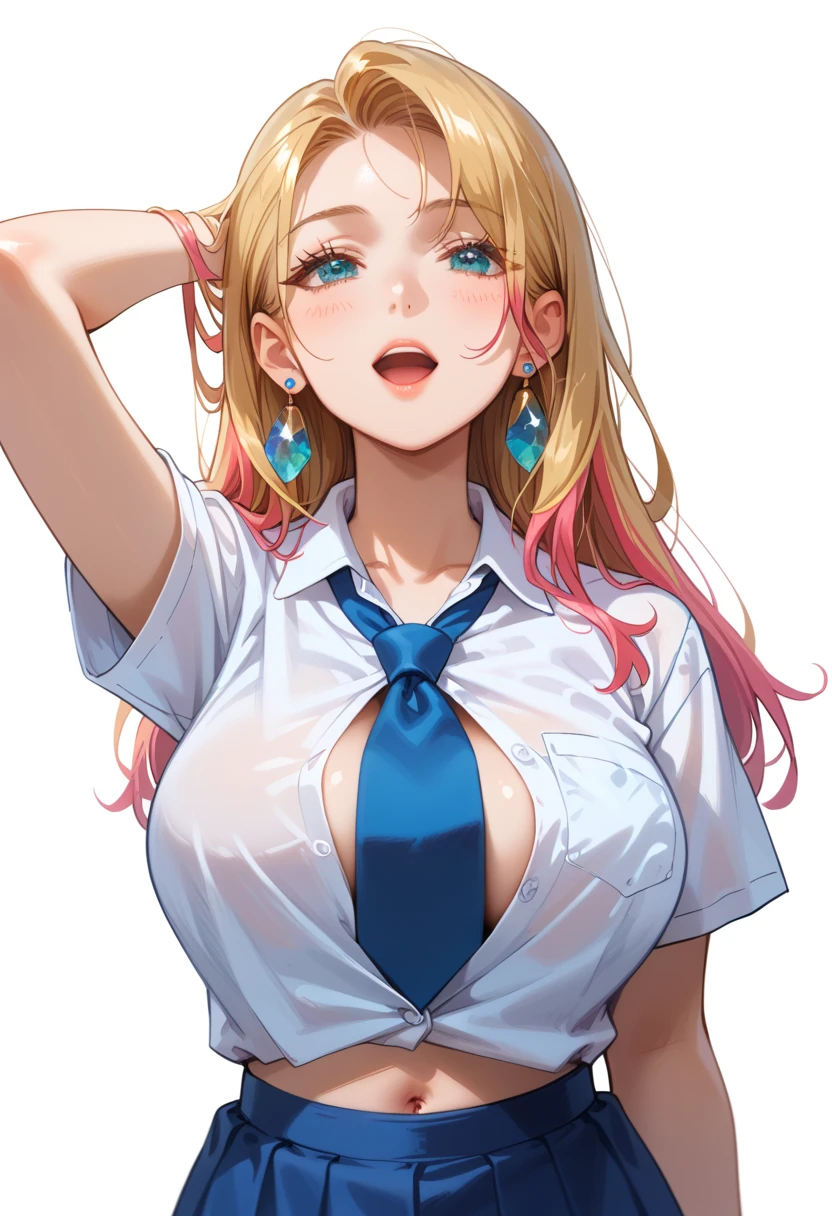 (8K、RAWE Photo、highest quality、masterpiece:1.2)、(real、photorealistic:1.37)、1 beautiful Japan girl、small face:1.2、perfect body、18-year-old、Sexy uniform、large breasts:1.8、(((breasts aport:1.8, Long milk:1.8, saggy breasts:1.8、underboob、Are thin)))、underboob、oily skin:1.5、thin、 (Sexy uniform with a slight view of the underside of the chest)、((目に見えるunderboob、Uniform with visible ribs and belly button))、Super miniskirt visible、((look at the audience))、Very blush、Smile、