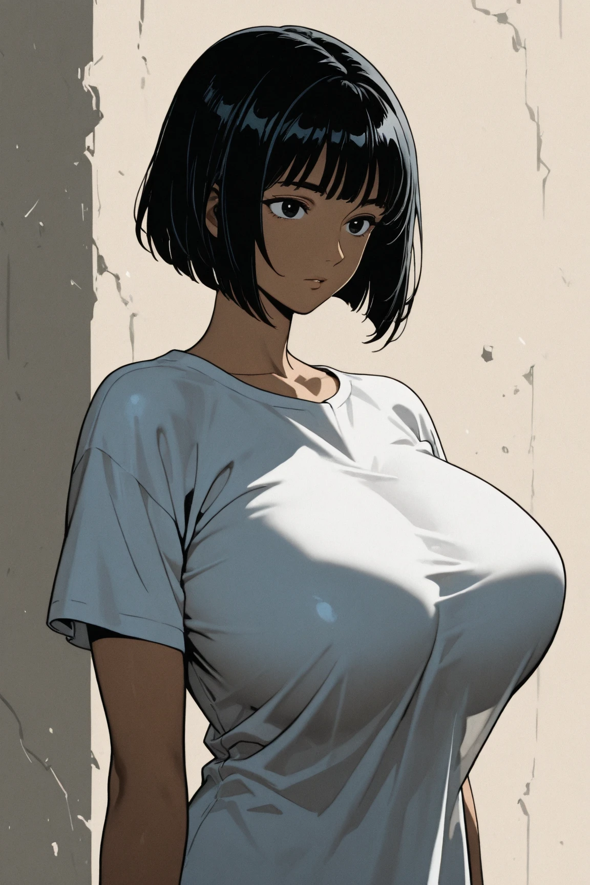 masterpiece, Highest quality, Unreal Engine, Super Resolution, Very detailed, Complex, colorful, Clear images, Sharp focus, Digital Blending,
Beautiful woman, fubuki, fubuki\(One Punch Man\), alone, Black Hair, Tight shirt, Tight Skirt, Perfect Eyes, Perfect Face, Ultra detailed hair, Ultra detailed face, Very detailed lips, Large Breasts, Vivid expression, Healthy Body, Beautifully detailed sweat glands, Smooth skin texture, Carefully drawn,
(humidity:1.5), (Attractive face:1.2), (Beautiful Skin), Oily skin, Tight waist, (Big Breasts), (Puffy nipples), (Sticky with sweat), Dynamic pose,
In the world of One Punch Man, Outdoor, wasteland, (Captivating look:1.2), View your audience, Cowboy Shot,