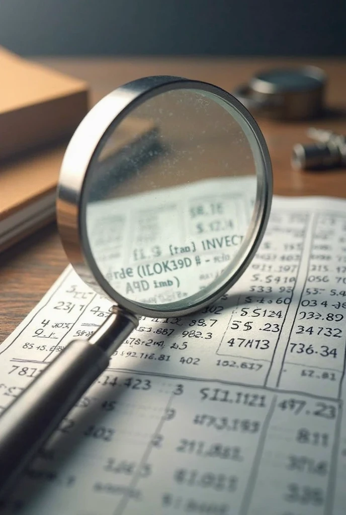 a material inventory lookup image, with a magnifying glass zooming into the inventory figures on a piece of paper