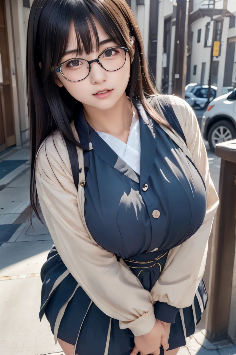 (One person:1.3), masterpiece, Highest quality, Great beauty, [[3d]], 4K, Absurd, In detail, Highly detailed eyes, Perfect Anatomy, Official Art, Cinema Lighting, break, island, Silky Medium Hair, Silky twin tails, Gray Hair, Very shiny, fine brown eyes, Big eyes, Shine(In the eyes), Thick eyebrows, Open your mouth, Fuller lips, mascara, False eyelashes, Pink Lips, Glasses, A satisfied smile, break , , expensive, skinny, Dark Skin, walk or wave, break , Overhead Shot, break,(kimono:1.3)、Big Breasts