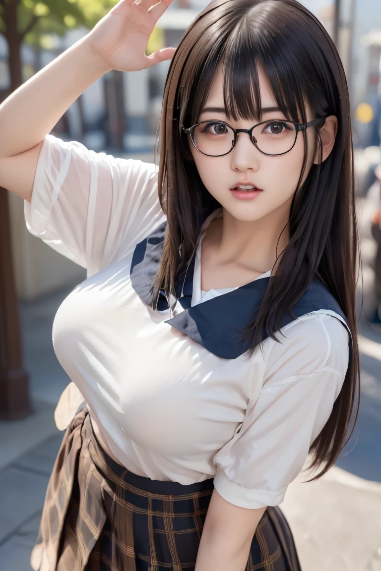 8k,Photorealistic RAW photos of the highest quality。so beautiful(Like the real thing顔) Bright colors、Image of a perfect woman,Art Station Trends、masterpiece、8k resolution、Character Art,Ultra-high resolution,,Mr..々Pause,charm,sexy,Rich colors, Backlight, Film Grain, to be born, 50mm lens, Nikon D850,compensate,Ultra-Realistic Skin,Rich colors, Backlight, Cinema Lighting, Film Grain, to be born, 50mm lens, Nikon D850,Very large breastsの,so beautiful(Like the real thing),Ultra-high resolution,Like the real thing見える肌,Horror movie shot of spooky,Very long black hair, Sadako,so beautiful(Like the real thing),Three-part method, Tone color scheme, mystery, Horror, spooky, Denis Villeneuve style, Movie stills, Cinestill 800,Fantasy art,Character Art,sexyな,Scary Form,Grudge,dissatisfaction,Very large breasts,smile,Round Glasses,sexyなスポーツブラ,Shorts,sneakers,Makeup,rucksack,Mountainous Regions,Climb the cliff,Showing off her big cleavage,rock climbing,Top-down view,Climbing a cliff,