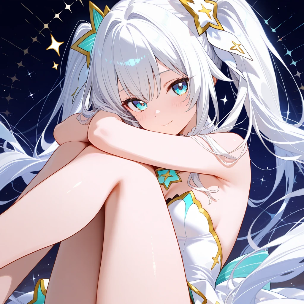 ((masterpiece)), (best quality), highres, ultra-detailed, frieren, 1girl, aurora, bangs, city lights, constellation, crescent moon, desert, earrings, earth \(planet\), elf, fireflies, fireworks, full moon, galaxy, grey eyes, hoop earrings, jewelry, light particles, long hair, milky way, moon, moonlight, night, night sky, parted bangs, planet, pointy ears, robin \(fire emblem\), shooting star, sky, snow, snowing, solo, space, space craft, star \(sky\), starry background, starry sky, starry sky print, tanabata, tanzaku, twilight, twintails, upper body, white capelet, smile, green eyes, 