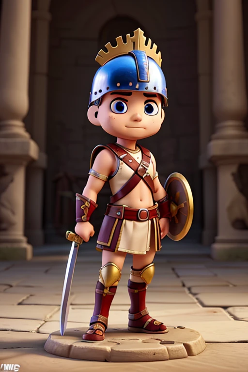  A Young pumped man, with a small curly blood red hair, with freckles on his face, having black eyes, he is wearing a golden metal circle on his forehead, a golden shoulder pad only on his right arm, and is shirtless, he wears two golden metal bracers in his forearms, and is wearing two black hand wraps bandages on both of his hands, he is wearing a black shorts, and a golden metal boots, and is ready to fight with his fists
