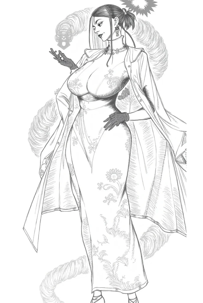 Plus size Black Women coloring page for adult, Fat Women, floral long hair, coloring page, outline body, white skin, white body, no shadow, beauties parfect face and body, full body, floral elegant clothes, instead of fat, white background, white skin