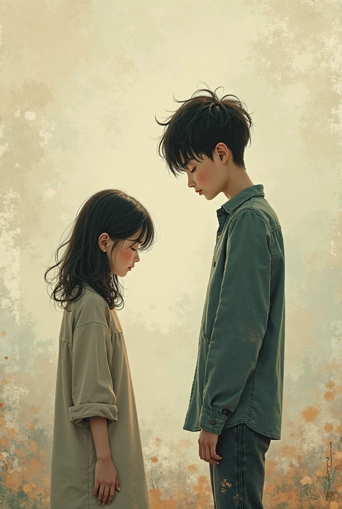 A boy and a girl looking awkward with a title that reads "out of words" on the bottom side