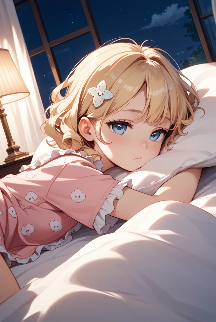 A cozy girl in bed, curled up under a soft blanket, not wanting to leave the comfort of her bed, detailed face, beautiful eyes, delicate features, warm lighting, pastel colors, cinematic, highly detailed, 8k, photorealistic