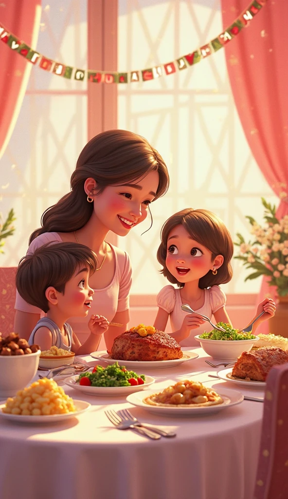 A dancer eating with a wooden soldier and two much more lively children
