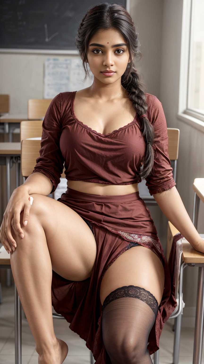Day scene, full body photo of a plus sized 23 year old indian with a man from top view, (Masterpiece, Best Quality, High Resolution), class room Background, (cum Splash on her blouse and face, cum Splash on her face, Splash of cum, cum Splash on her blouse, cum Splash on her eys), Sweet 35 year old South indian teacher sitting on a class room chair with a man, hour glass body red lips, blue colour silky saree, lightly makeup,ultra realistic, realistic, look at viewer (cinematic:1.3), intricate details, 