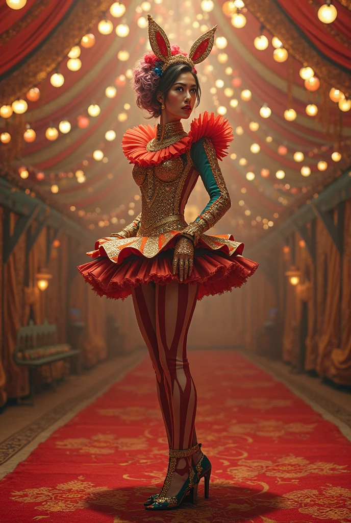 The beautiful and thinest Chinese adult girl with beautiful cheeks wears and brown floral print lycra footed turtleneck unitard catsuit covered with many floral patterns.She always wear brown floral print lycra elastane stretchy dancewear hijab-like zentai hood.She is happy at circus.She is take part for contortion as contortionist.