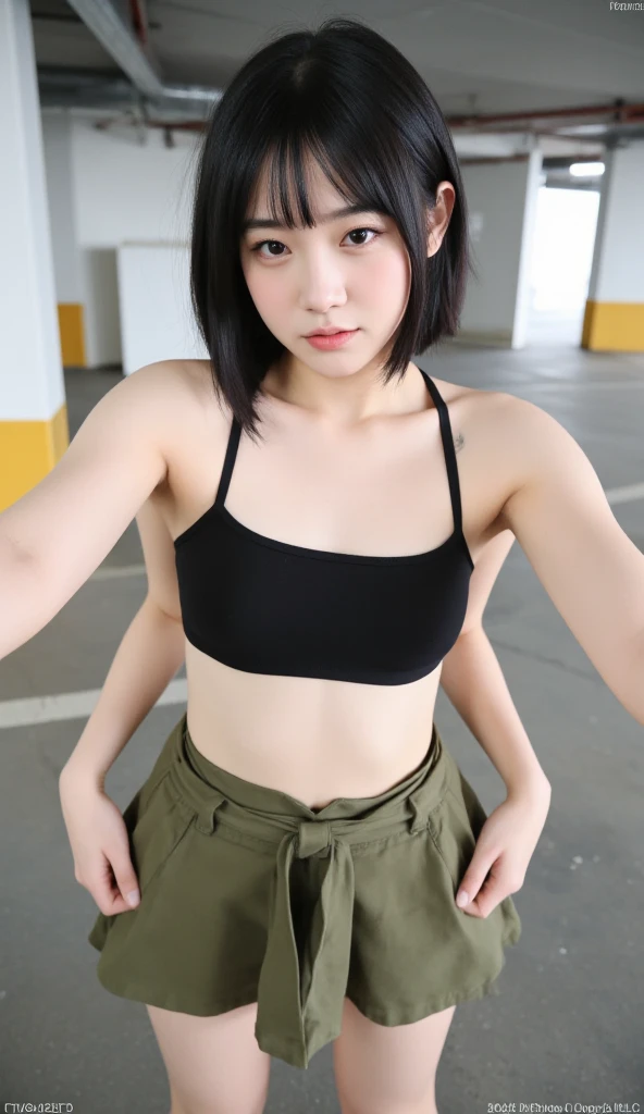 (Best Quality, 8k, 32k, Masterpiece, UHD: 1.2), Cute Japan Woman Picture, Black Short Hair, Beautiful Face, (Slouch: 1.3), Squatting, (From Top: 1.2), (Close-Up: 1.4), POV, Loose T-Shirt, Big Breasts, (Beautiful Nipple Slip: 0.9), Outdoor, Wind, Shiny Skin, Blurry Background, Big, Black Underwear, Armpits, Buttocks, Open Legs