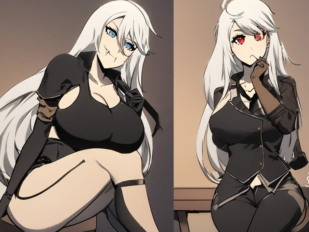 (, 8K, 4k, Masterpiece, hyperextreme detail:1.2),((1 girl)), Best quality, Expressive eyes, perfect face, 1 girl, portrait, One, female, mature woman, adult, pale skin, black nails, White skin, black ribbon, Red eyes, Irritated, torn clothes, armor, torn clothes, oversized shirt, , combed bangs, side bangs, грязные hair, длинные hair, hair, covering the forehead, Ideal Anatomy, anatomically correct, look forward to, Forward view, Expressive eyes, преRed eyes, Quanxi,whole body,, covered medium breast, , One, Leaning back, window background, BlackOutfit,perspective,(((Creeps))),(((breasts in torn clothes hang down)))