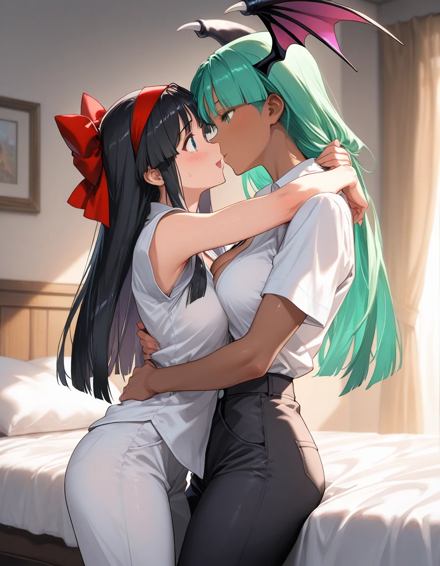 NSFW, masterpiece, (best quality: 1.2), long hair, blue eyes, green hair, worns, big breasts, evil_smile, sexy, ((NUN)), red lipstick, ((seducing a boy: 1.5)), fishnet stocking, cum shot, woman being groped by a boy