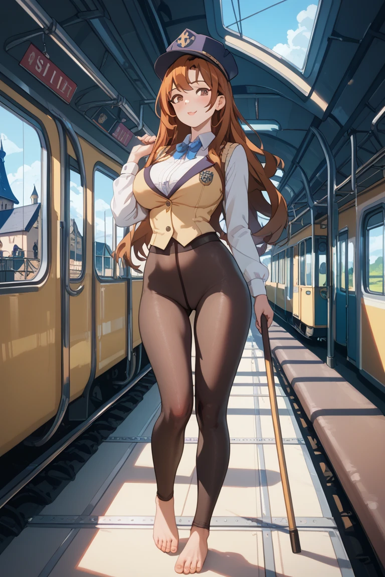 violet evergarden, peeing herself, peeing, peeing self, very desperate to pee, at a train station, full face blush, sad, crying, flustered, pubic hair, black stockings brown boots ruffled panties, peeing, peeing self, peeing, peeing self, pee puddle, puddle of her own urine is forming around her feet, holding small briefcase